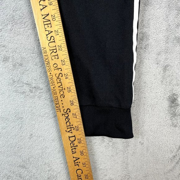 ADIDAS Performance Athletic Black Track Pants Joggers Tapered Legs White Stripes - Picture 9 of 9